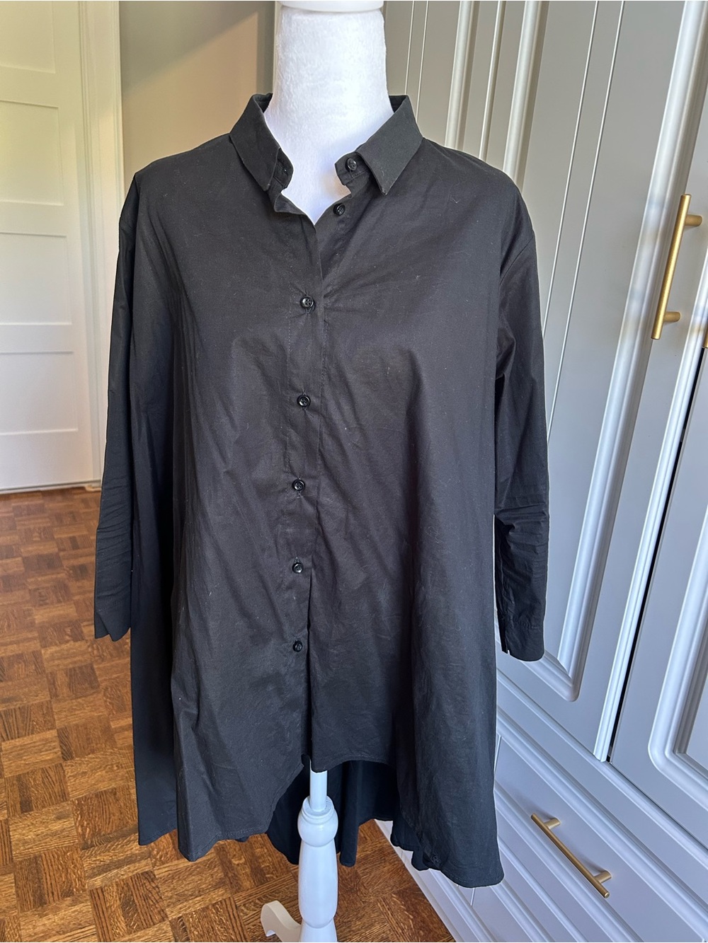 Black Button-Front Oversized High-Low Shirt